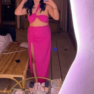 Showpo One Shoulder Pink Skirt Set